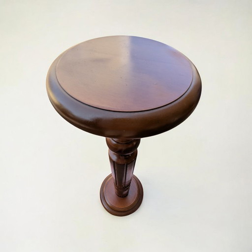 Rare hand-turned plant stand made of real wood - Vintage Mid-Century, Unused, Noble decoration, Ideal for vases & plants