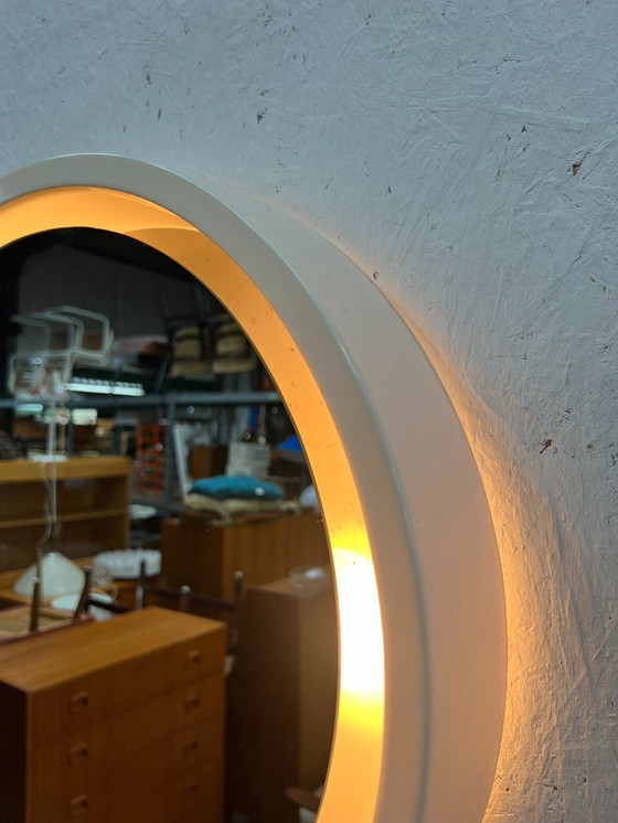 Image 1 of Vintage Round Plastic Mirror with Lighting, Germany 1970's