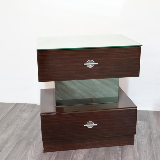 Image 1 of Coppia Di Comodini Ebano Macassar Cubic Design Modernariato Anni ‘80