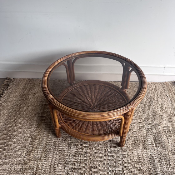Image 1 of Lounge-Set mit Palmenblattmotiv, Sofa, 2 Sesseln und Tisch, Mid-Century-Stil