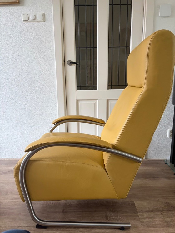 2 Sessel Focus Hoog, Leder, Rostfreier Stahl, Gelb (Foto 4 von 5)