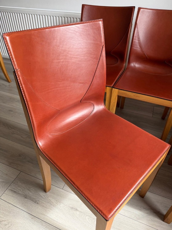 Image 1 of Original Matteo Grassi designer chairs in rare cognac leather – set of 8 in