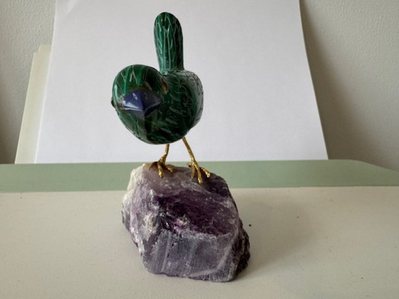 Image 1 of Figurine, Bird Malachite/Amethyst Semi-precious stone