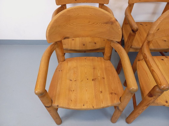 Image 1 of Set van 6 vintage Scandinavische Rainer Daumiller fauteuils van grenenhout uit de jaren 70.