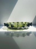 Brutalistische plaat van gerookt glas, groen, jaren 60, 70, Mid Century, Resedan, kurk, videovakken