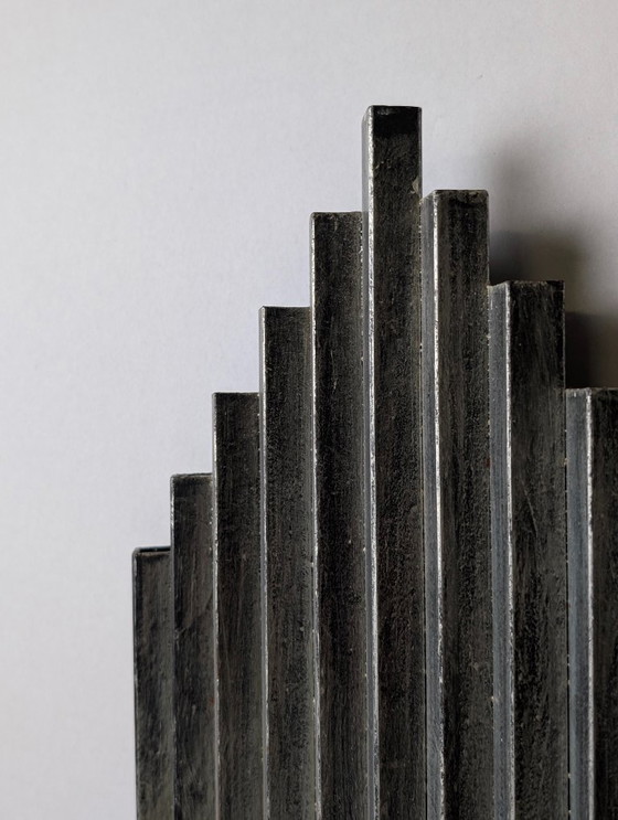 Image 1 of Pair of Ferro Art Iron and Glass Wall Sconces Art Deco Style 1970s