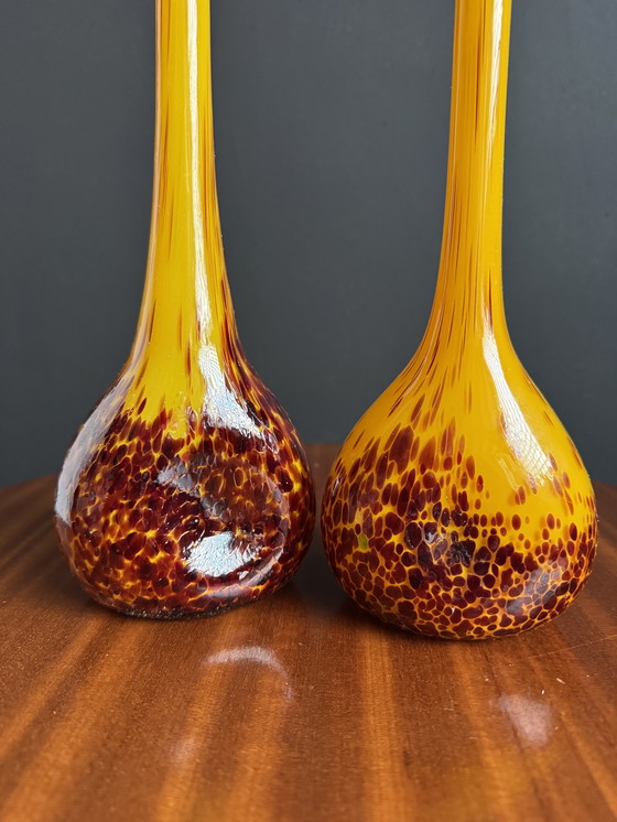 Image 1 of Art Nouveau yellow glass paste vases