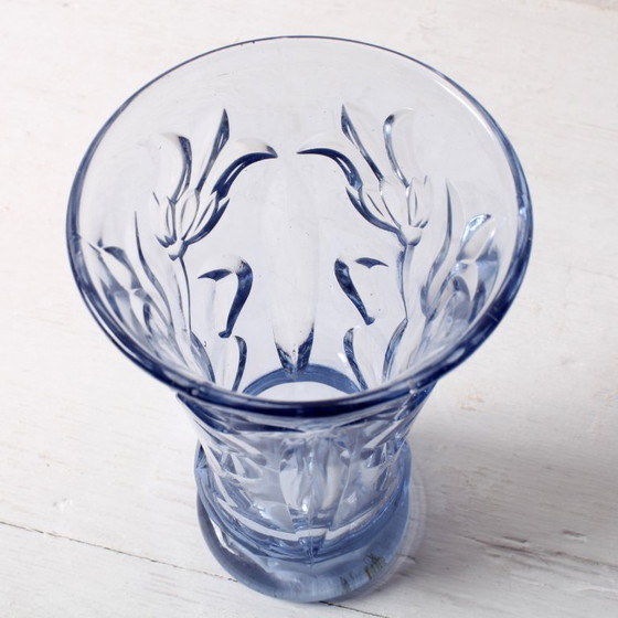 Image 1 of Rare Art Vintage Glass Blue Cut Glass Vase / Eda Glasbruk / Sweden / 1930s