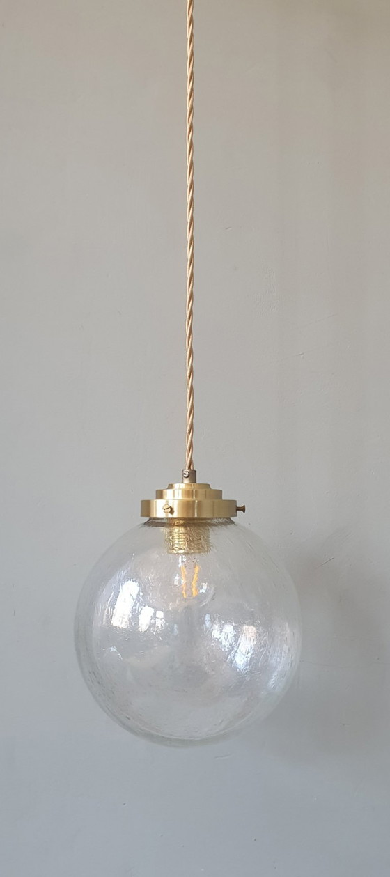 Vintage Pendant Lamp - Globe Lamp - Textured / Bubble Glass. – Metal (photo 7 of 20)