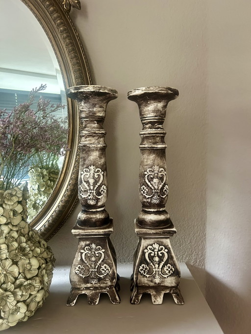 Bougeoirs rustiques en pierre vintage de brocante – kandelaars en kaarsen, Stone (photo 2 of 5)