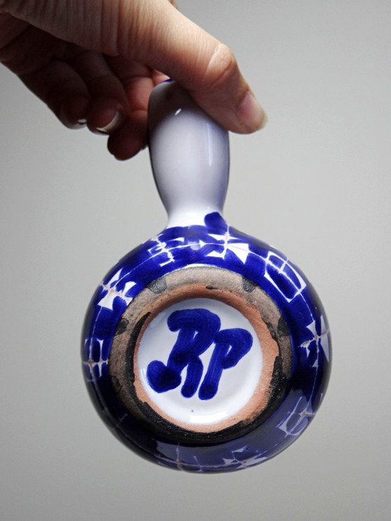 Image 1 of Petit poêlon en céramique Robert Picault Vallauris signé RP bleu cobalt 1960-70