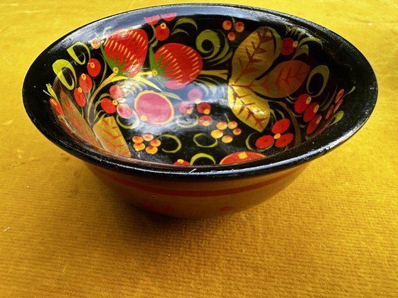 Image 1 of 2 Traditional Russian Hand-Painted Lacquered Wood Bowls Chochloma -