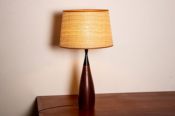 Image 1 of Large Danish keel-shaped table lamp in teak and ebony by Fog & Morup 1960.