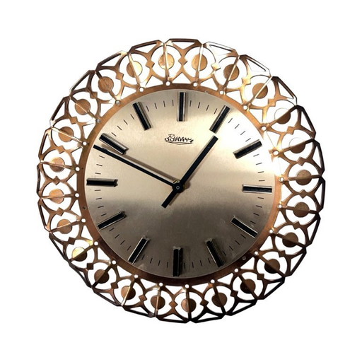 Richter wall clock, brass, openwork, West Germany, 1960s.
