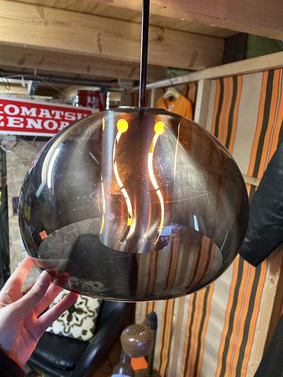 Image 1 of Lampada a sospensione vintage anni '70, stile spaziale, grigio-arancio