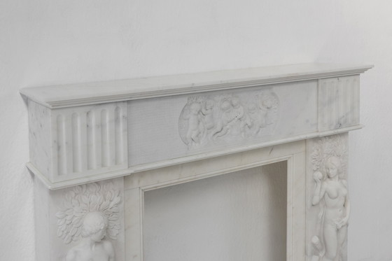 Image 1 of French Carrara Marble Fireplace with Adam and Eve Decoration