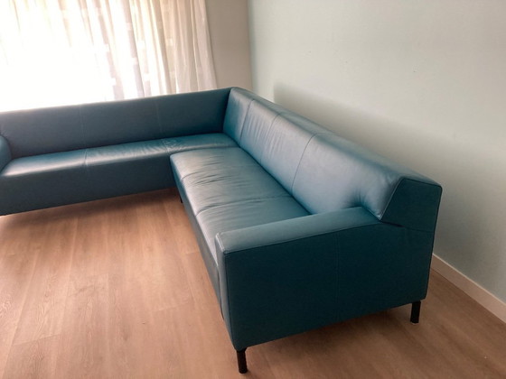 Leather Corner Sofa Petrol (photo 3 of 6)