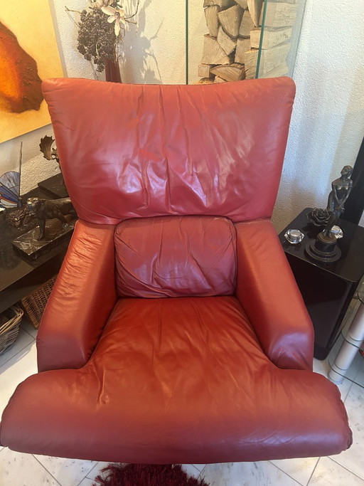 Rolf Benz 6500 Fauteuil Rood Leer – draaistoelen, rvs