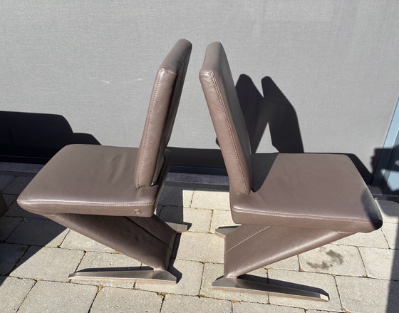 Two design dining chairs, Musterring, Leather, Chrome, Brown (photo 9 of 14)