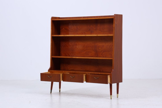 Image 1 of Scaffale vintage anni '60 | Mid Century piccola libreria a cassetti segretario retro in legno di stoccaggio #04-14