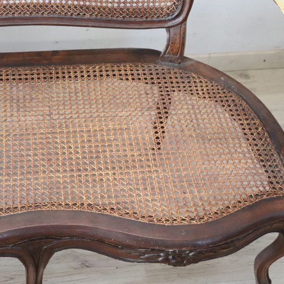 Image 1 of Divano antico viennese in noce e paglia, Italia, XVIII secolo