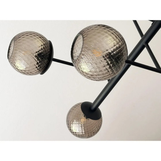 Image 1 of Sphères contemporaines en verre fumé « Ballotton » attribuées au lustre Sputnik de Murano par Simoeng