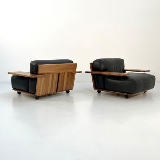 Pair of Pianura Armchairs in Black Leather by Mario Bellini for Cassina, 1970s
