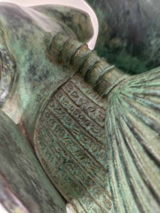 Image 1 of Bronze Sphinx Table with Glass Top