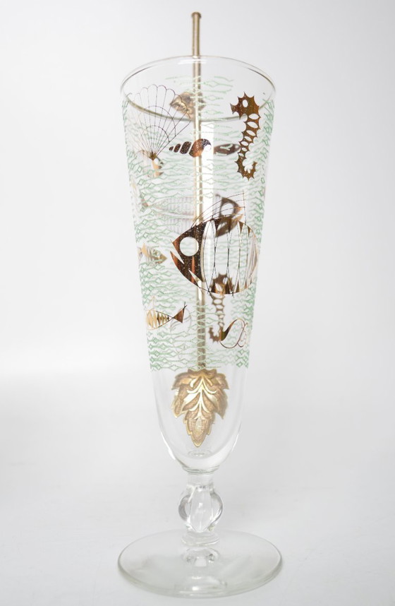 Image 1 of Pair of Libbey MARINE LIFE Pilsner Glasses / 1950's Vintage / Collectible, Gilded