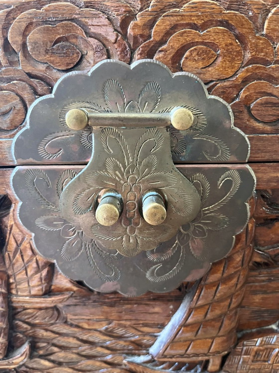 Image 1 of Antique Chinese camphor chest with rich wood carving
