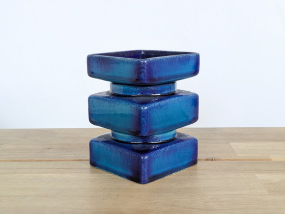 Cari Zalloni for Steuler Vase, Model 510, Space Age Ceramic Pillar, Cobalt & Turquoise (photo 15 of 16)