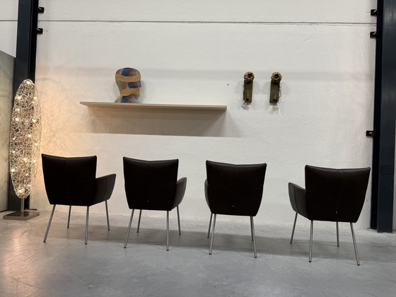 Image 1 of Chaise de salle à manger Moka en cuir chocolat, disponible en stock (4 modèles).