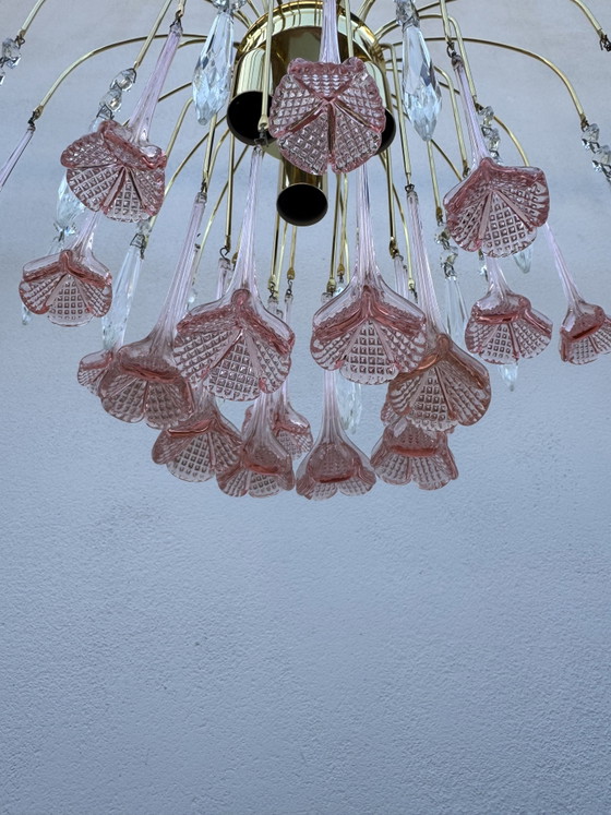 Lámpara de araña con forma de rosa de cristal de Murano, década de 1980. – Lámparas de araña, Murano Glass (photo 5 of 13)