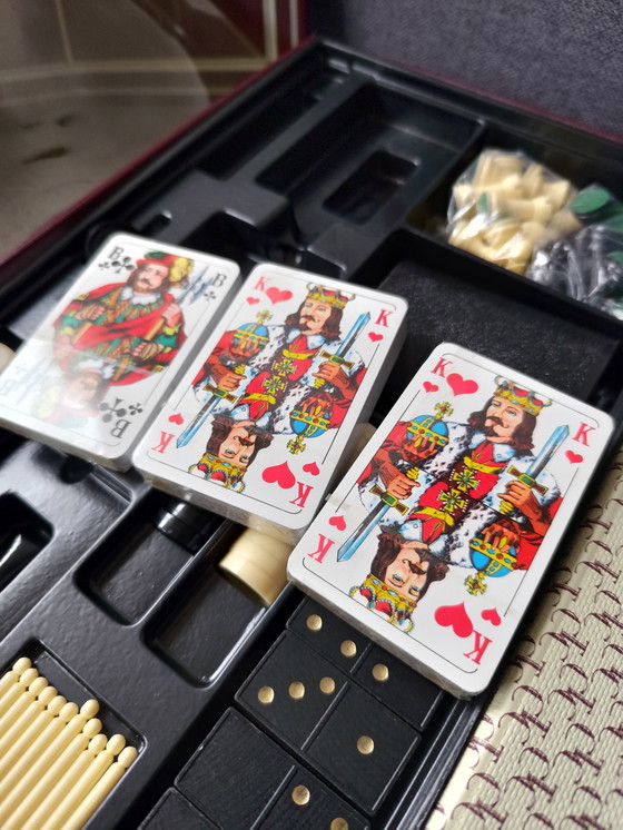 Image 1 of TCC Elegant Game Collection • Luxury Game Box Red/Gold • Chess Checkers Rummy