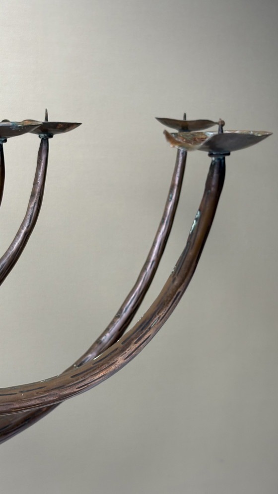 Egidio Casagrande Brutalist Italian Design 9-Arm Movable Vintage Hammered Copper Candle Holder (photo 8 of 15)