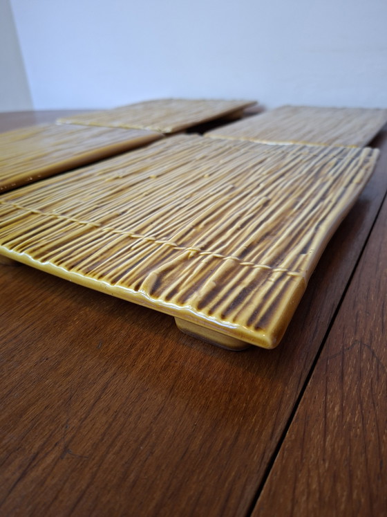 Image 1 of Assiettes en céramique de bambou Boch Keralux du milieu du XXe siècle