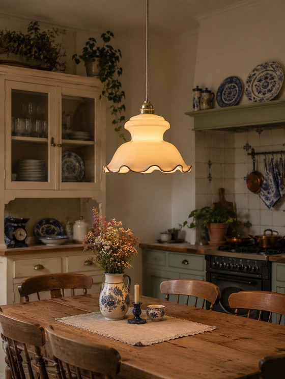Image 1 of nostalgische sfeervolle opaline glazen lampenkap