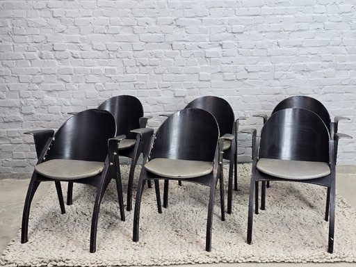 Set di 6 poltrone Galateo di design di metà secolo di Pascal Mourgue, edizione Scarabat, anni '80