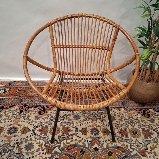 Vintage Rohe Noordwolde Rotan Kuipstoel – Stoelen / fauteuils, Metal, Rattan (photo 3 of 8)