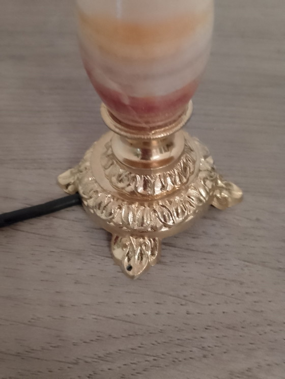 Image 1 of Vintage lamp van brons, onyx en glasvezel, volledig gerestaureerd.