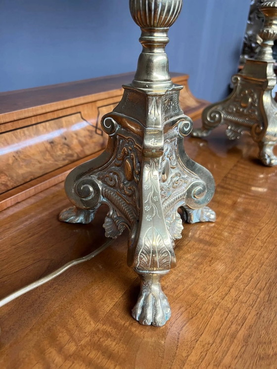 Pair of Renaissance lamps. Gilded bronze., Table lamps (photo 5 of 6)