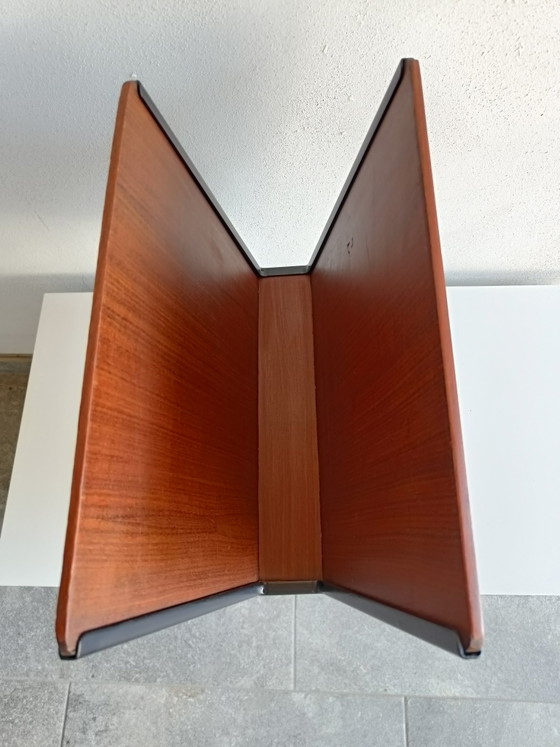Image 1 of Italian Mid Century Magazine Rack in Teak Veneer and Black Metal, 1950s–1960s