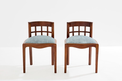 Paire de chaises d'appoint Paul T. Frankl en noyer bouclé et velours mohair 1933