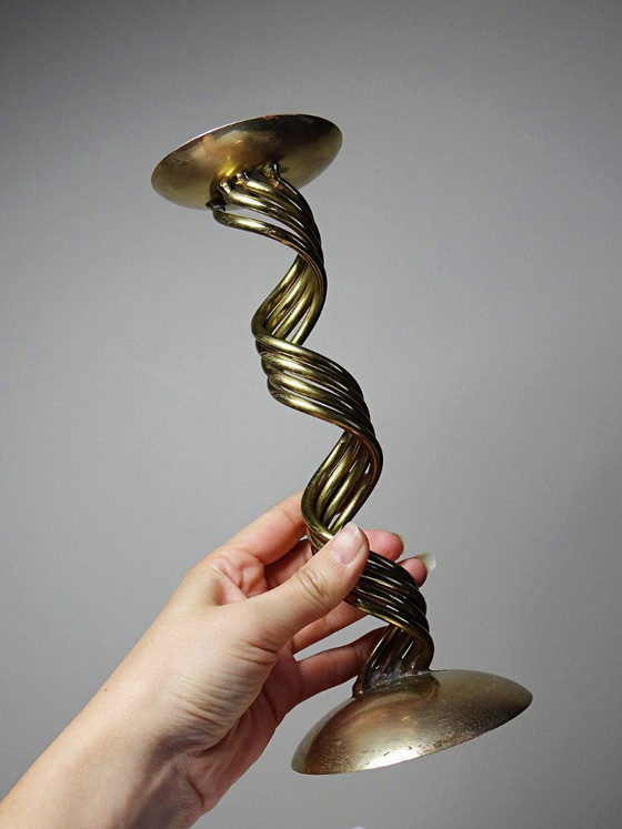 Image 1 of Bougeoir en laiton torsadé "Barley Twist" Mid-Century moderne, 1950-1970