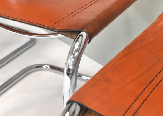 Image 1 of 4X Mart Stam S33 Chairs by FASEM in Chrome and Saddle Leather, Italy – 1970’s