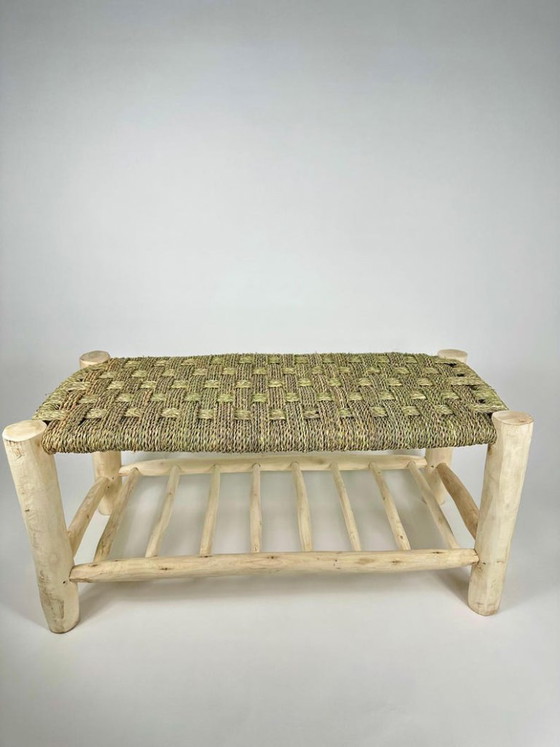 Image 1 of Panchina marocchina in foglie di palma intrecciate a mano - Seduta rustica in stile boho 100cmx40cm