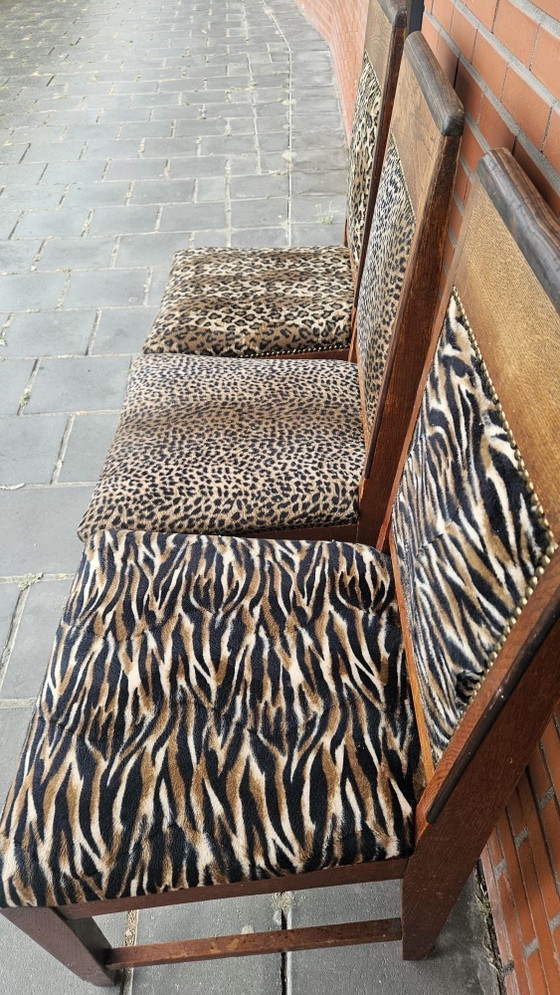 4x antique wooden chairs re-upholstered, Dining chairs, Textile, Beige (photo 7 of 10)