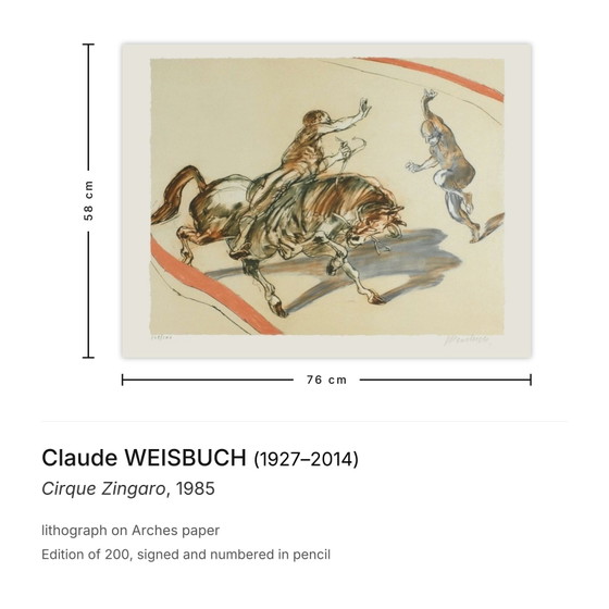 Image 1 of Claude WEISBUCH Cirque Zingaro Signierte Lithografie 1985