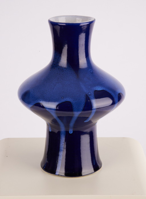 Blaue Mid-Century Keramikvase, Ehemalige Tschechoslowakei, 1960Er