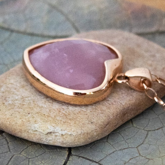 Image 1 of Collier Bronzallure Milano plaqué or 18 carats, cœur en quartz rose